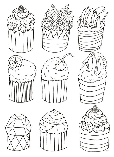 cup cakes coloring pages  adults coloring simple cupcakes  olivier