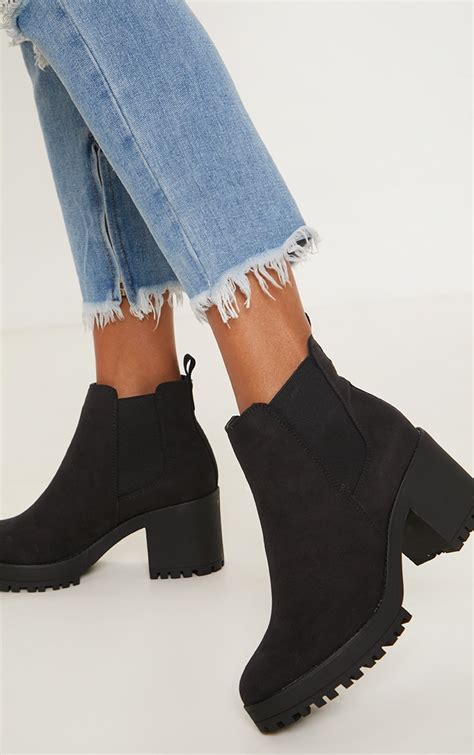 black chunky chelsea boot shoes prettylittlething