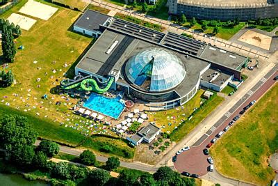 aerial view   aquapark   centro oberhausen outdoor swimming pool  oberhausen stock