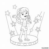 Singing Coloring Outline Girl Stage Song Drawing Singer Clipart Kids Cartoon Stock Vector Illustration Book Line Drawings Child Printable Dreamstime sketch template