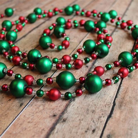 vintage glass bead garland  beaded green red clear  christmas tree