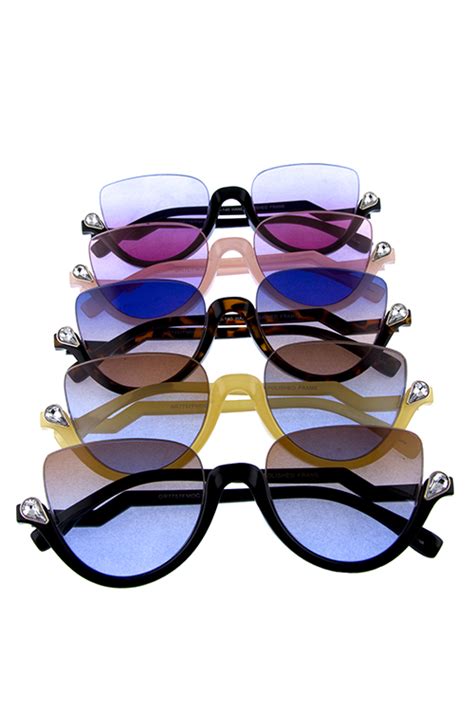 womens top rimless rhinestone cat eye sunglasses c3 gr7757 city sunglass