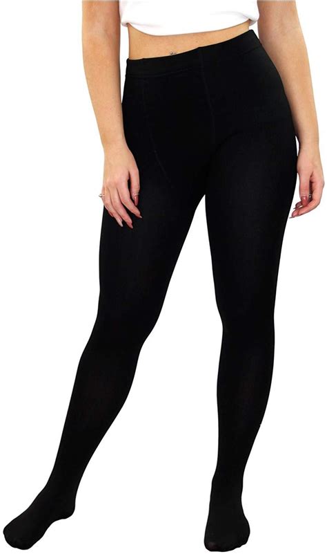 ladies womens fleece lined thermal tights warm winter thick cosy black