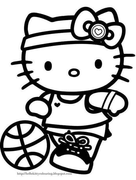kitty coloring page   black  white   basketball