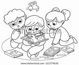 Reading Coloring Book Friends Together Illustration Pop Shutterstock Vector Pic Stock Preview sketch template