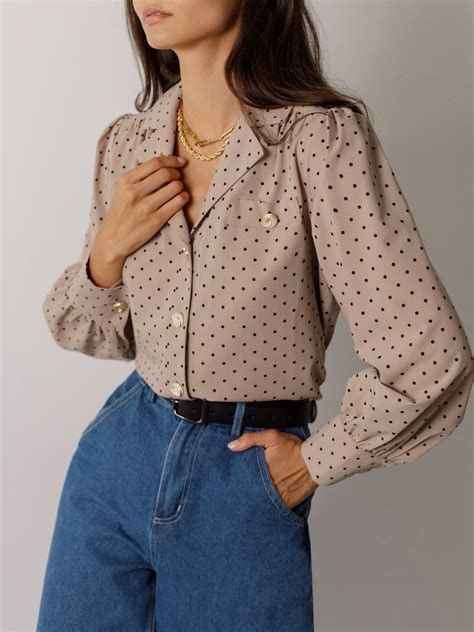 buttoned camp collar blouse lichi  fashion store