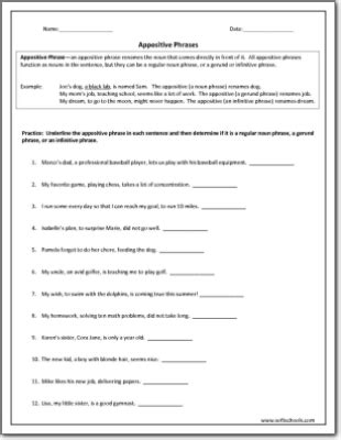 appositive phrases worksheet