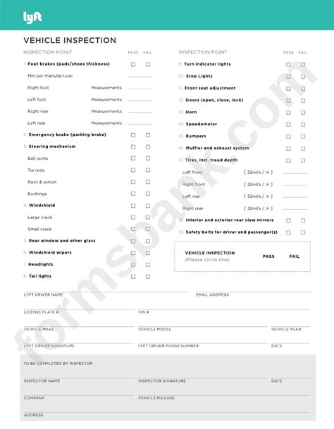 vehicle inspection checklist template printable