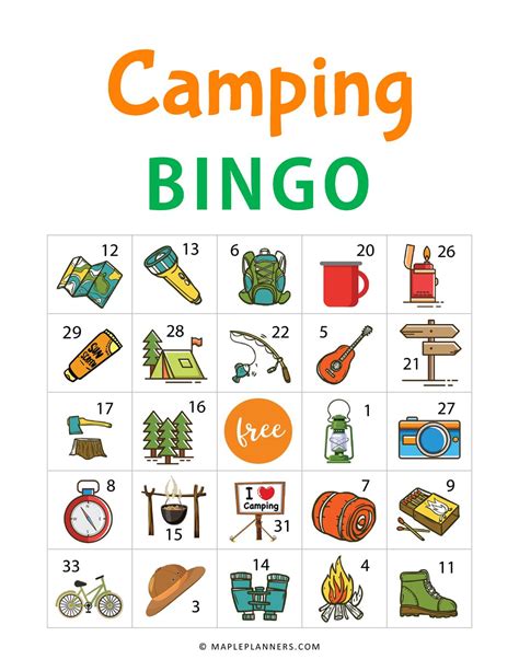 printable camping bingo fun outdoor activities  kids