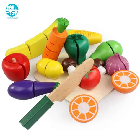 pcsset wooden kitchen toys cutting fruit vegetable play food kids wooden fruit toy fruit