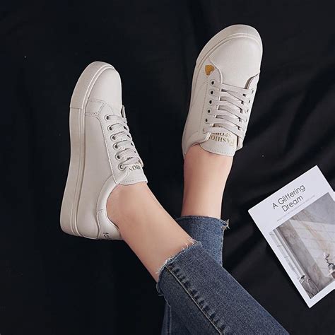 heart leather lace  fashion women sneakers  images leather  lace sneakers casual
