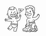 Playing Boys Coloring Coloringcrew sketch template