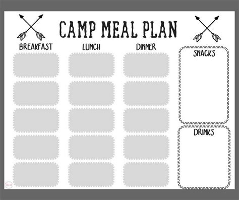 printable camping menu planner