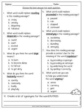 teach child   read context clues printable worksheets middle school