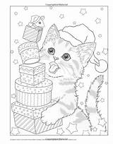Coloring Christmas Cat Kitty Cute Pages Colouring Book Sheets Eyed Expressive Helpers Santa Holiday Printable Smile Amazon 3d sketch template