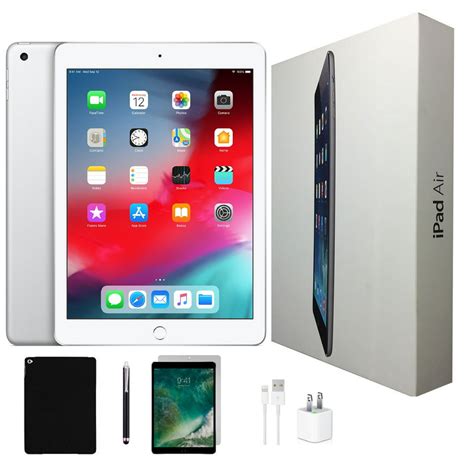 open box apple ipad air  gb silver wi fi  bundle tempered glass case charger