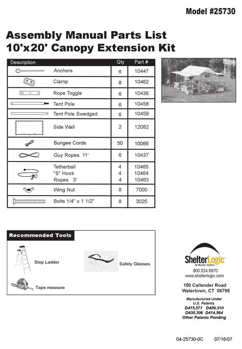 shelterlogic  tent assembly manual parts list manualslib