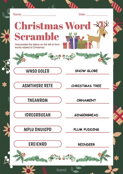 printable answer key christmas word scramble  answers