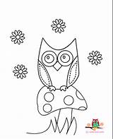 Owl Coloring Cute Kids Pages Cartoon Flowers Owls Printable Mushrooms Colouring Adults Sitting Spring Mushroom Flower Color Another Around Print sketch template
