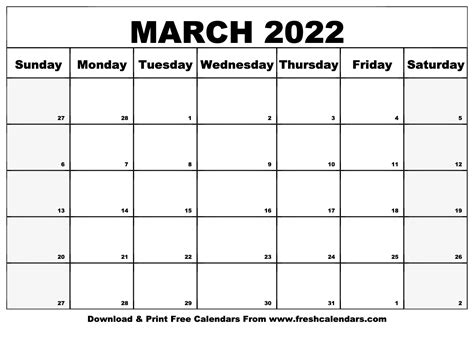 blank printable march  calendars