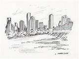 Houston Skyline Drawing Pen Ink Downtown Condrengalleries sketch template
