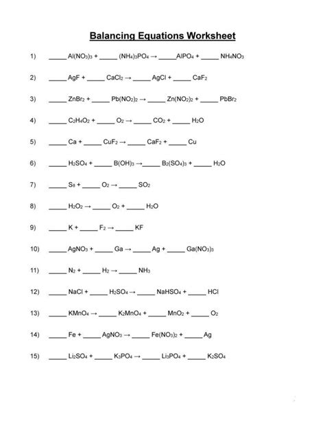 balancing equations practice worksheet answers  resume templates