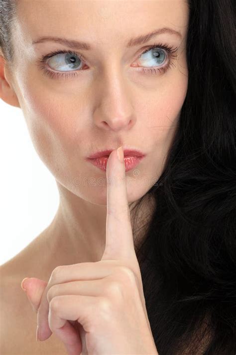 Attractive Brunette Woman Placing Finger Front Her Lips White