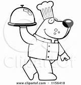 Chef Bear Walking Cartoon Platter Carrying Coloring Clipart Outlined Vector Cory Thoman Regarding Notes sketch template