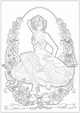 Coloring Vintage Pages Retro Woman Adult Pinup Style Pattern Adults Young Popular sketch template