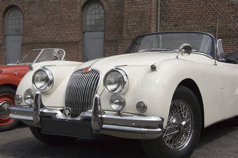 vintage white jaguar convertible stock image image of garage