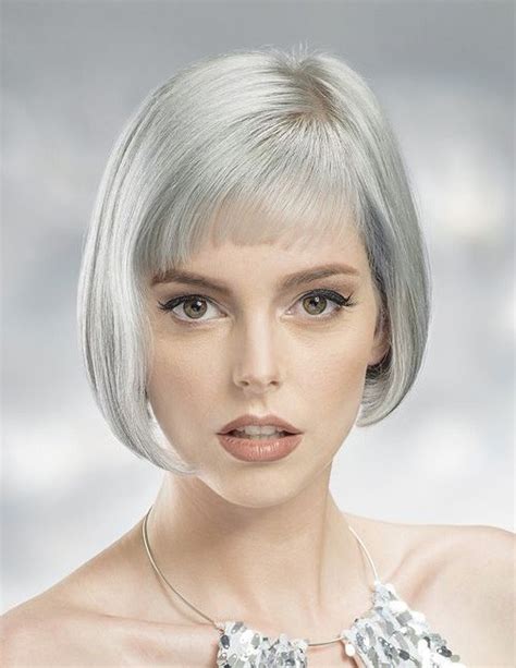 Classic Short Bob Cut Ladies Grey Hair Wig With Bangs