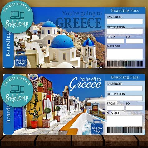 editable greece surprise gift ticket instant  bobotemp greece destinations greece