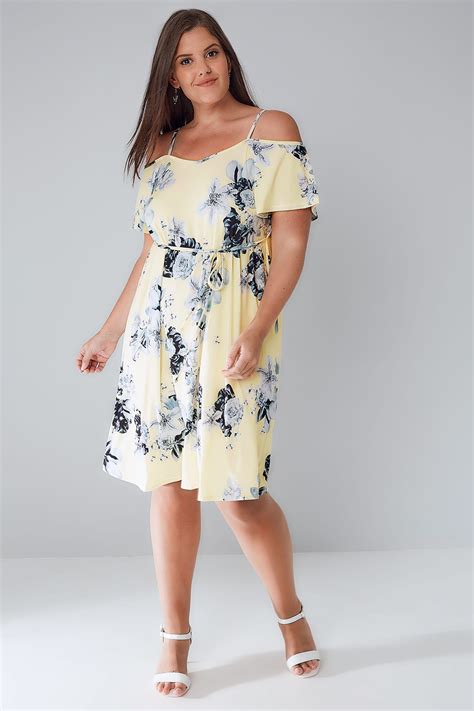 yellow and grey floral cold shoulder jersey cami dress with