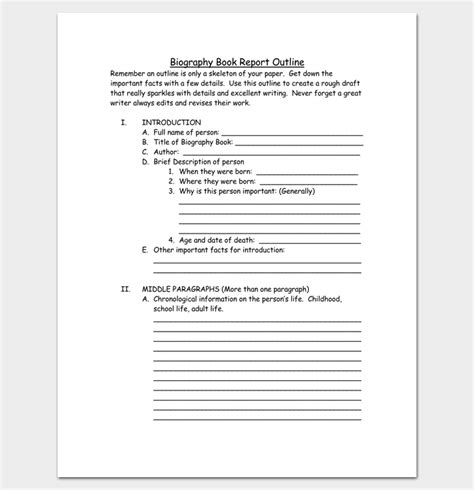 biography outline templates examples  word