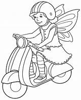 Coloring Scooter Girl Colouring Riding Sheet Motorbikes sketch template
