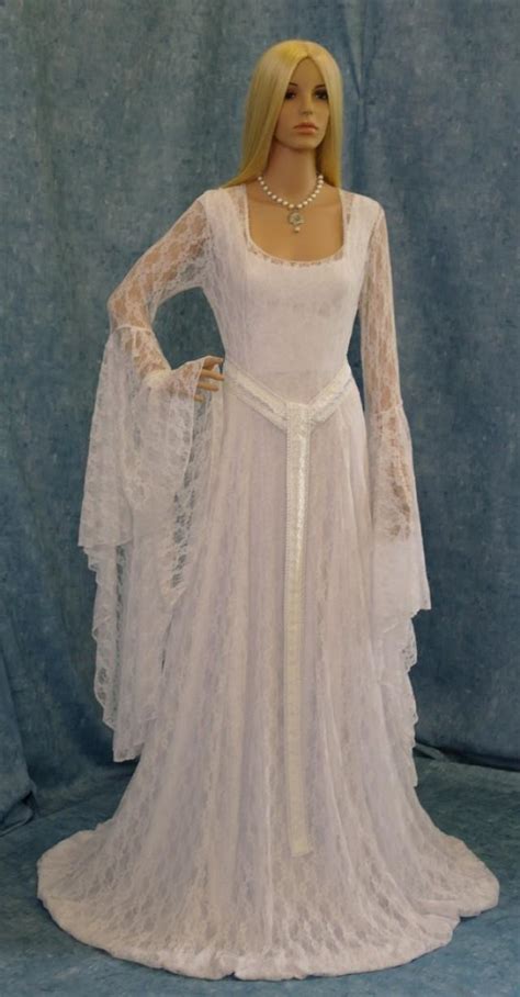 White Lace Wedding Gown Elven Dress Medieval Wedding Dress Cosplay