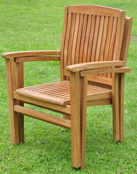 qty  wave  grade teak wood dining stacking arm chair
