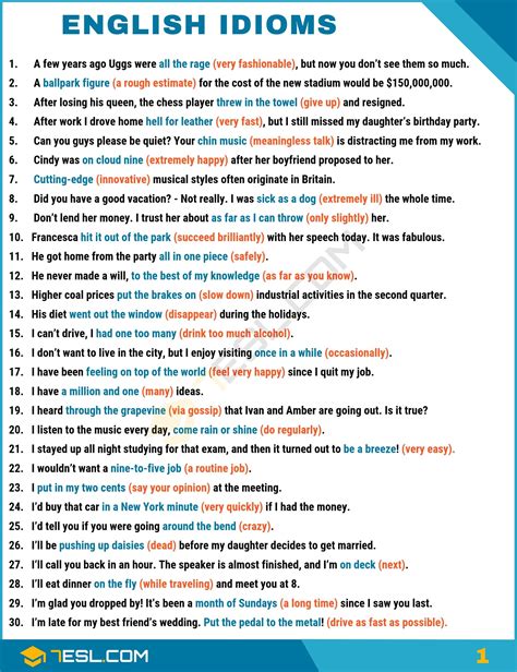 comprehensive guide  idioms  english esl english idioms