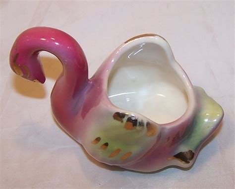 mini colonial china colorful pink green gold swan planter