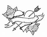 Roses Hearts Coloring Pages Heart Rose Printable Getcoloringpages sketch template