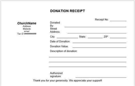donation receipt template  word templates