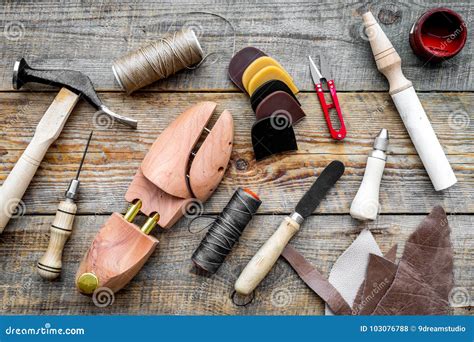 shoe repair wooden  hammer awl knife thread  wooden