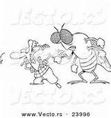 Vector Outline Coloring Cartoon Man Swatting Flies Fly Behind Huge Line Royalty Stock sketch template