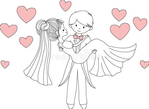 Groom Carrying Bride In His Arms Vector Illustration