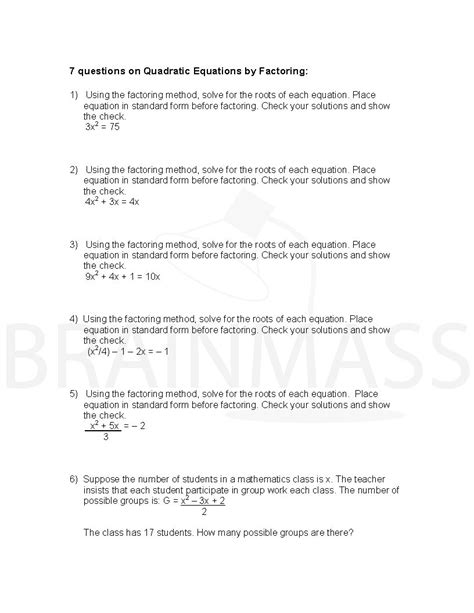 solving quadratic equations worksheet  methods  answers