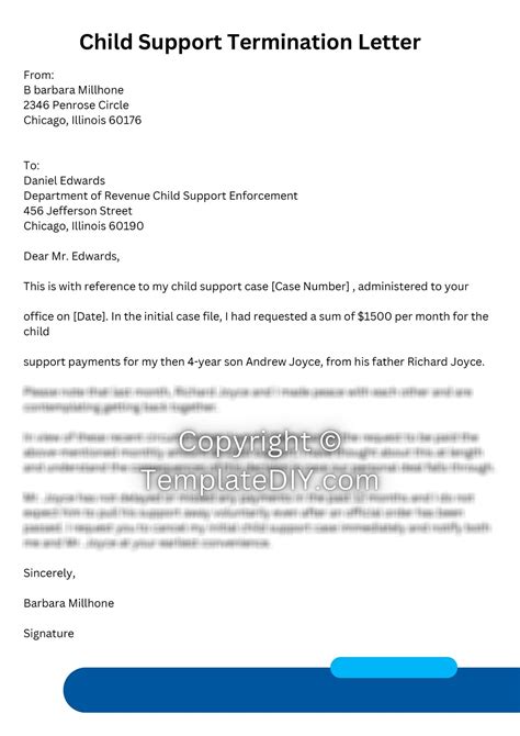 child support termination letter template   word