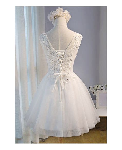 Unique Flowers Homecoming Dresses White V Neck Short Tulle With