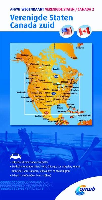 wegenkaart landkaart  verenigde staten en canada zuid anwb media