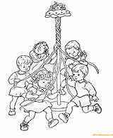 Coloring Pages Spring Maypole May Kids Color Printable Children Dance Girls Beltane Pole Sheets Print Fun Sheet Playing Book Help sketch template