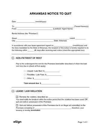 printable eviction notice arkansas fillable form